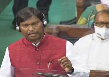 File pic of Arjun Munda speaking in Lok Sabha