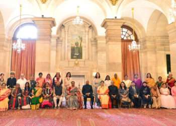 The Indian Tribal, The President of India, Shri Ram Nath Kovind with recipients of Nari Shakti Puraskar-(2020-2021) on the occasion of International Women's Day at Rashtrapati Bhavan on March 8, 2022.