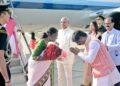 Jharkhand Governor Ramesh Bais And Chief Minister Hemant Soren Receiving President Droupadi Murmu At Birsa Munda Airport In Ranchi