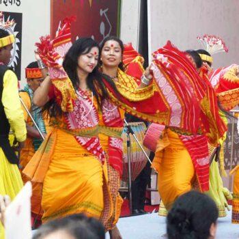 Glimpses of the performance of tribal artisans at Aadi Mahotsav at Major Dhyan Chand National Stadium