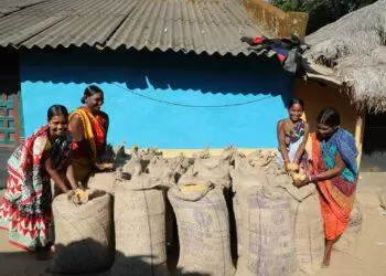 A group of tribal women showcase its farm produce