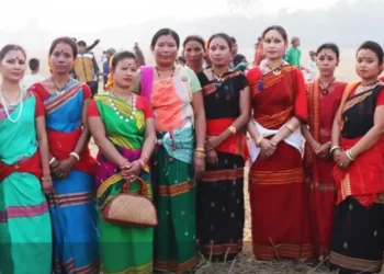 A Group Of Women From Tiwa Community, A Tribe Residing In Nagaon & Morigaon) Dressed Up To Sing Harvest Songs On Agricultural Land