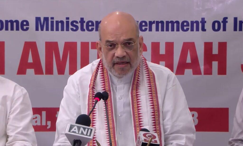 Amit Shah at a press conference in Manipur