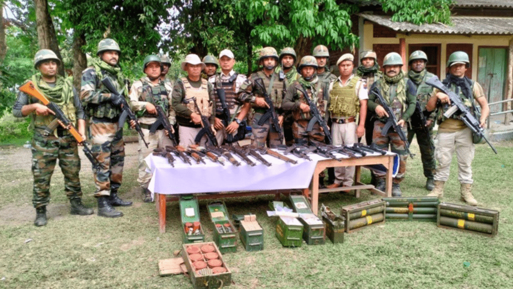 Security Forced With Seized Weapons In Manipur