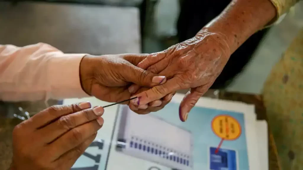 A Voter's Finger Being Inked Before Voting