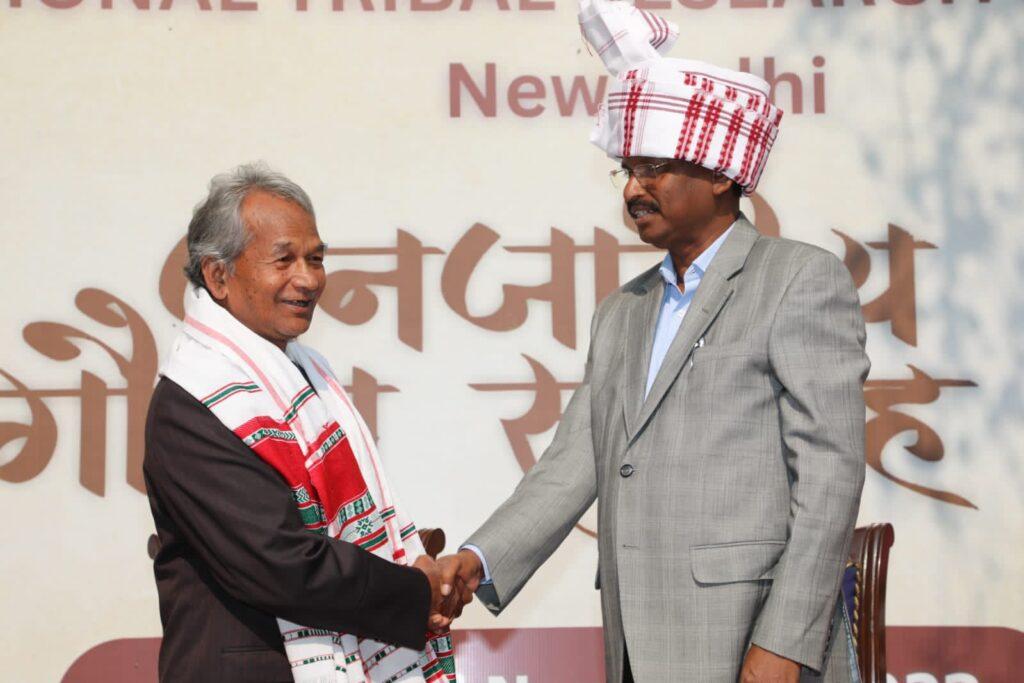 Union Minister of Tribal Affairs Arjun Munda felicitated tribal Padma awardees Usha Barle (Pandwani Singer) and Prof Janum Singh Soy of Jharkhand (Language Preserver-Ho)