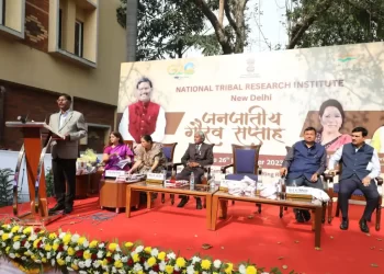 Union Minister of Tribal Affairs Arjun Munda addressing the Adi-Vyakhyan programme at The National Tribal Research Institute (NTRI), Delhi